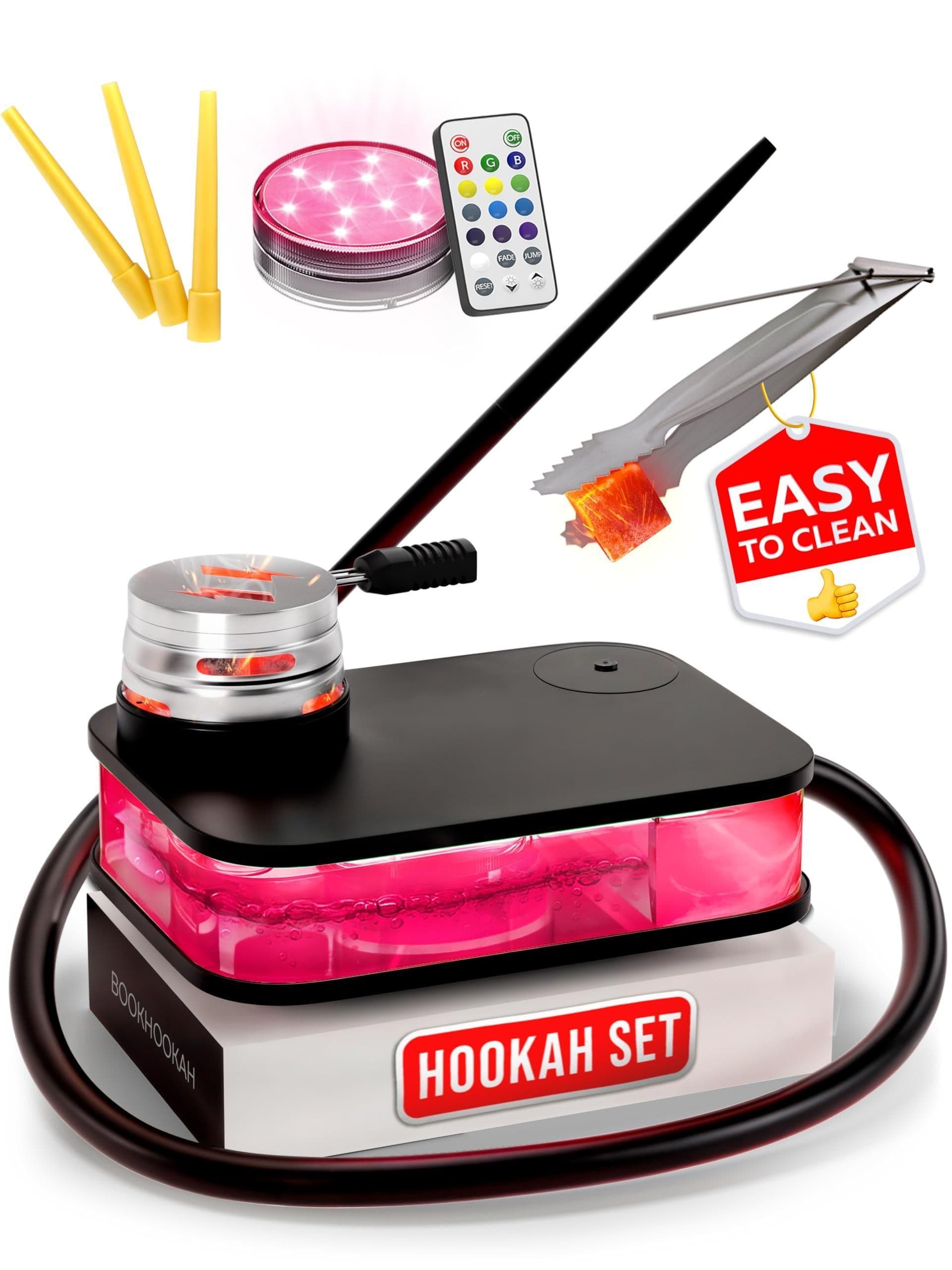 Portable Hookah Set With Everything Black Portable Hookah Set for Travel with Flat Hookah Box Portable Hookah Kit with Charcoal Holder & Coal CoverTravel Shisha Hookah Set
