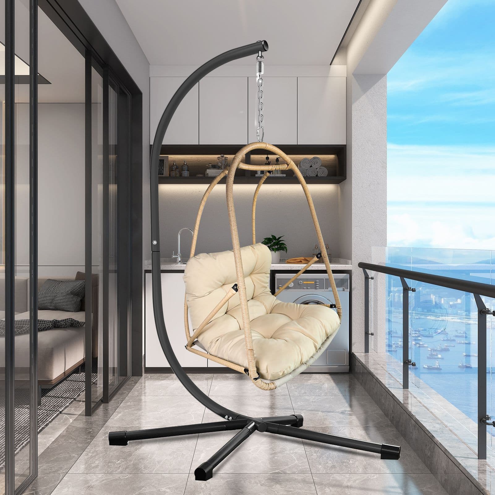 JESE Swing Egg Chair with Stand – Foldable...